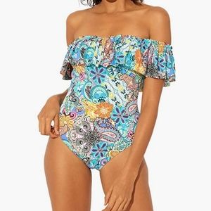 NWT Bleu rod Beattie let loose off the shoulder one piece swimsuit